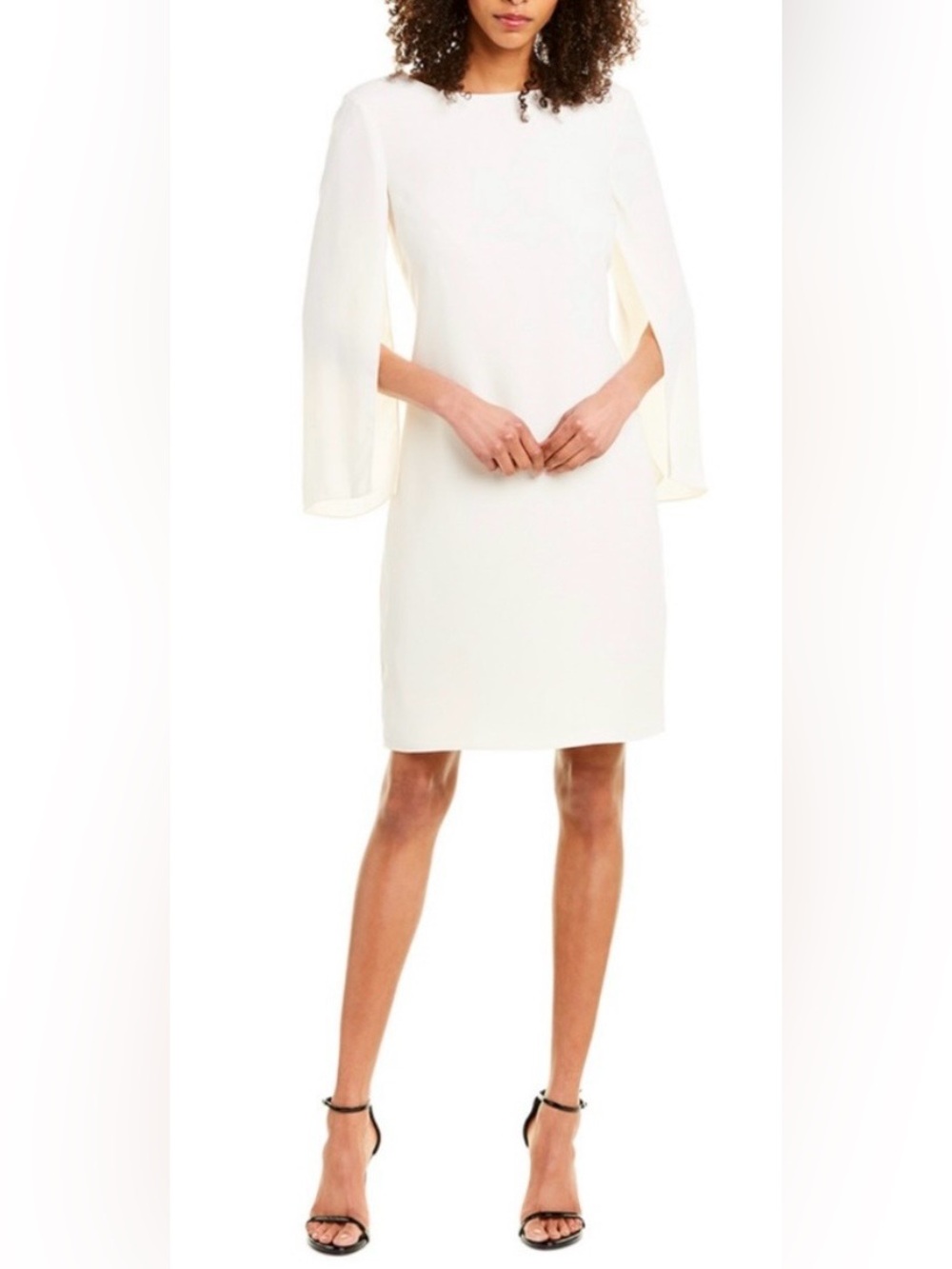 NWT $129 H Halston Cape Sleeve Winter White Dress. Size 12 Cruise Wear